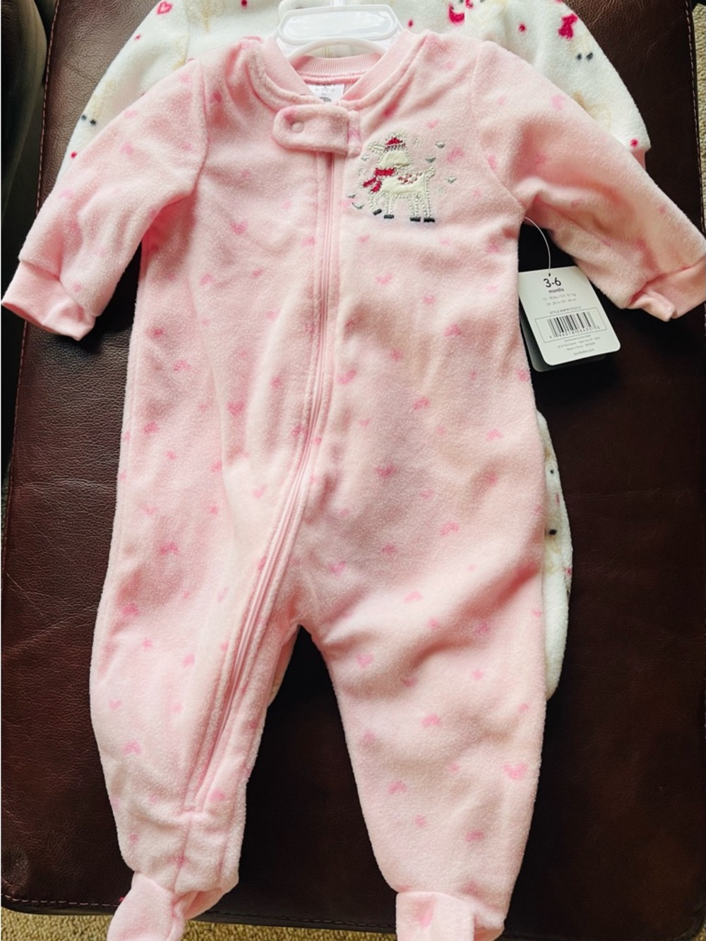 Bon Bebe Pink Fleece Footed One-Piece with Deer Embroidery